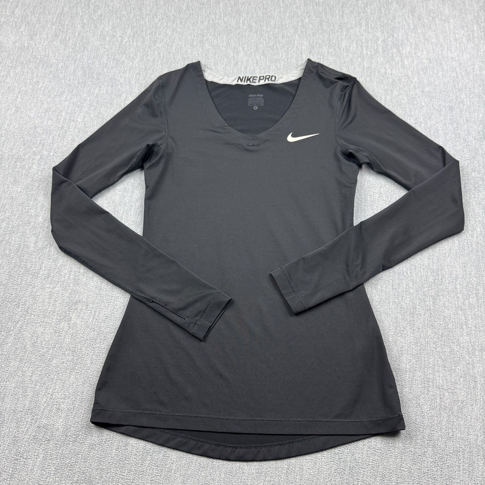 Nike Pro Shirt Womens Small Blue Dri-Fit Performance Long Short Sleeve Athletic